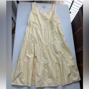 Womens Sz MP Yellow White Striped Tiered Babydoll Dress Sleeveless Mini Sundress
